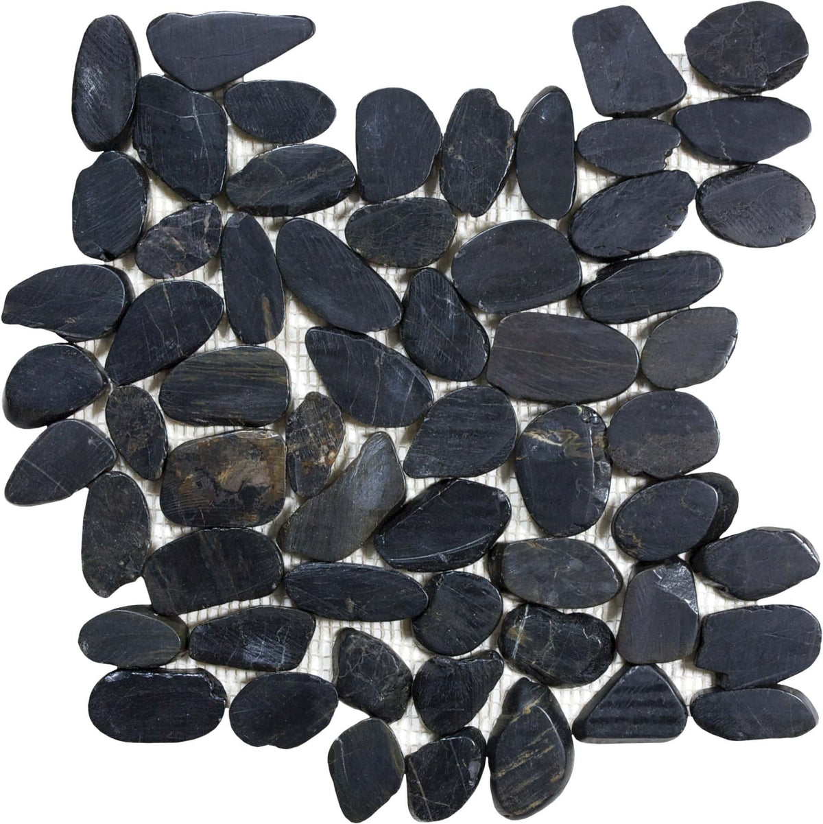 Flat Pebbles Tahitian Black Polished Natural Stone Tile