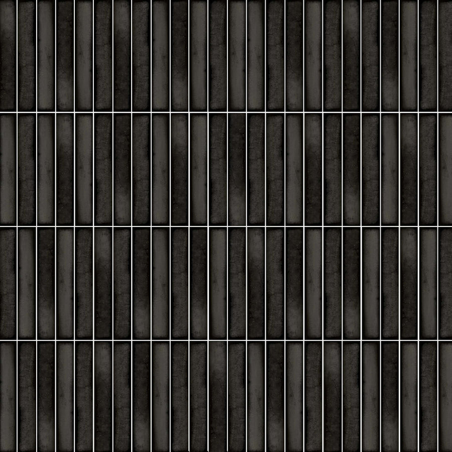 Kanji Black Glossy Brick Porcelain Wall Tile 4.5x9