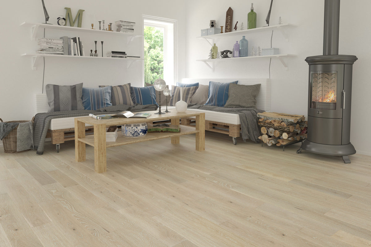 Millcreek+ Linen white oak engineered hardwood room scene