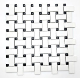 Porcelain Basketweave Black Dots Porcelain Basketweave Mosaic