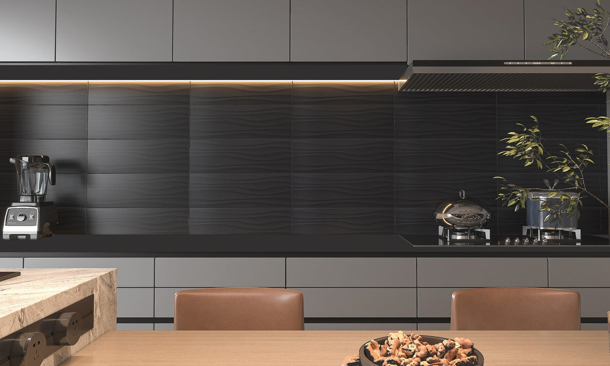 Olympia New Laguna Dark Grey 8x24 3D Wave Matte Wall Tile