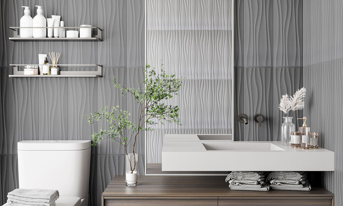 Olympia New Laguna Taupe 8x24 3D Wave Matte Wall Tile