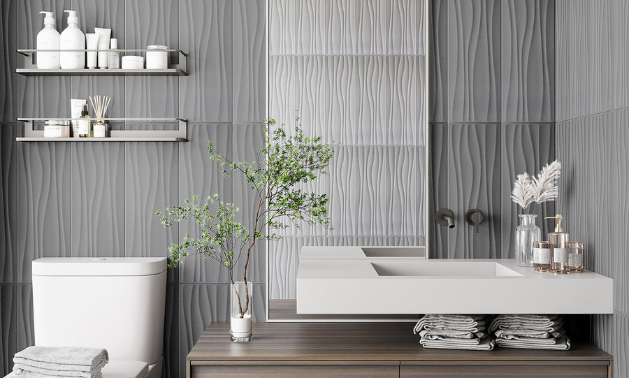 New Laguna Taupe 8x24 3D Wave Matte Wall Tile