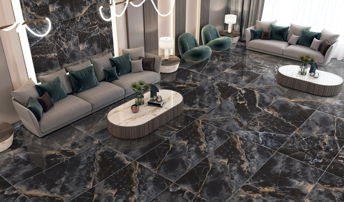 Olympia Onyx Black 24x48 Polished Porcelain Tile