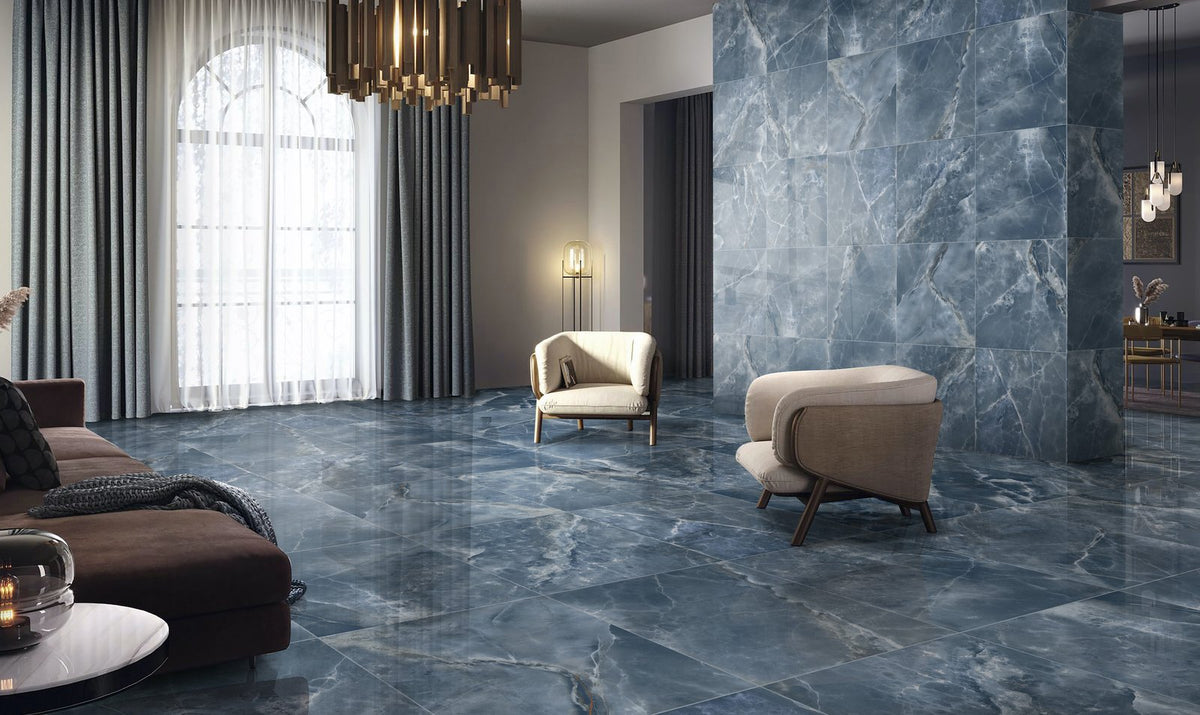 Olympia Onyx Blue 24x48 Polished Porcelain Tile