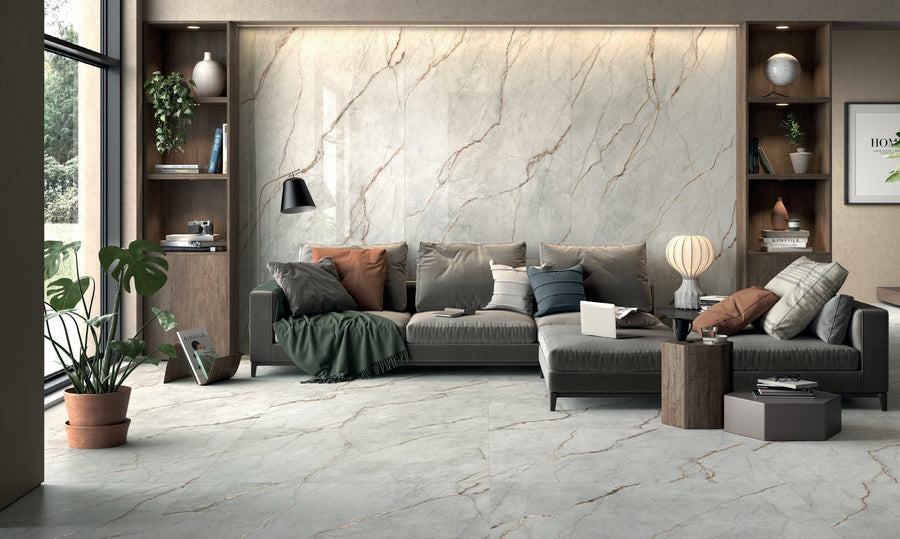 The Room Grey Roots 24x48 Polished Porcelain Tile
