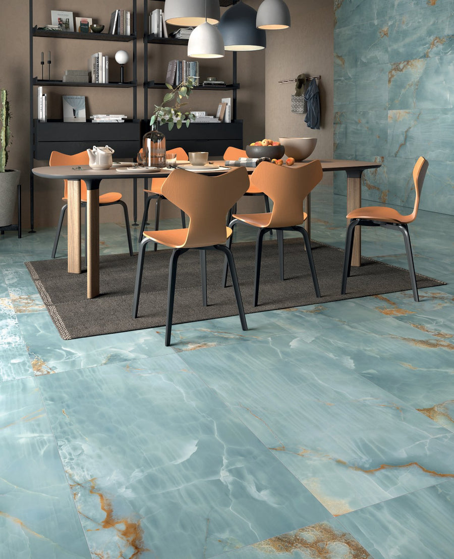 The Room Onyx Aqua Blue 24x48 Polished Porcelain Tile